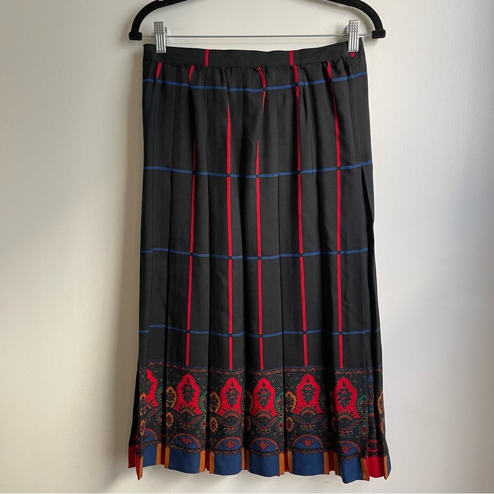 Vintage Anne Crimmins Umi Collection Silk Wool Pleated Midi Skirt Paisley Medium
